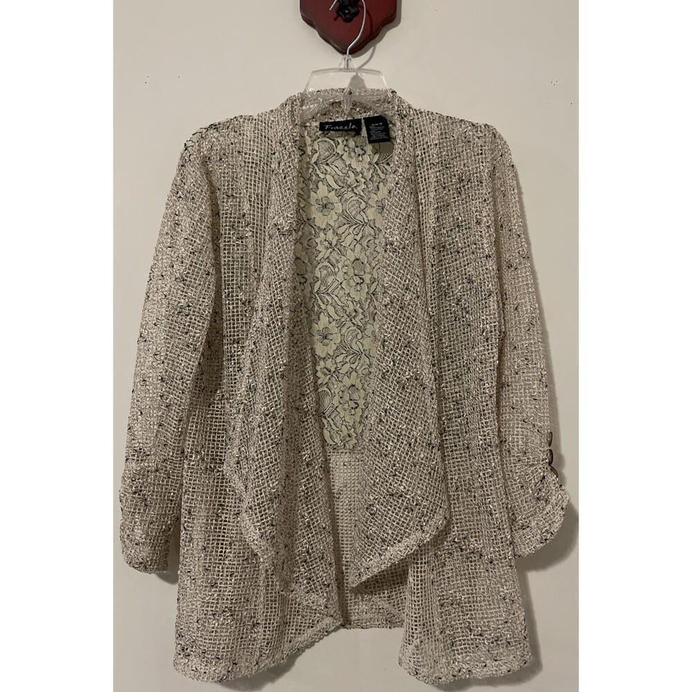 Frazzle Womens Medium Beige Open-Front Knit-Style Tunic Cardigan! A6247